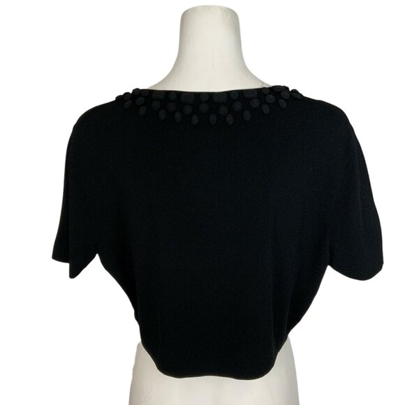 Lafayette 148 New York Bolero Cardigan Sweater XL Black Short Sleeve Crop Beaded - Picture 2 of 15
